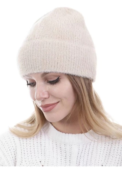 Unisex Tam Kalıp Ince Sakallı Triko Bere - Bej