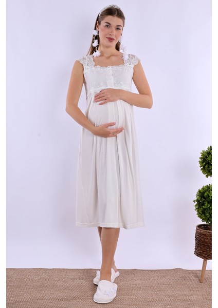 Ekru Dantelli Hamile Lohusa Set modelleri