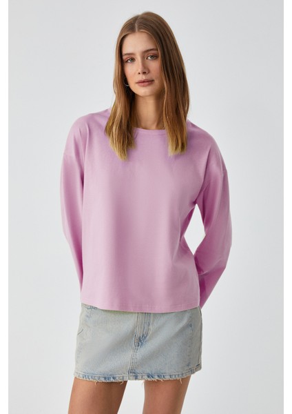Basıl Kadını Oversize %100 Organik Pamuk Örme Uzun Kol Pembe T-Shirt fiyatları