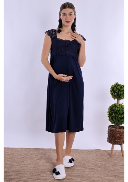 Lacivert Dantelli Hamile Lohusa Set fırsatları