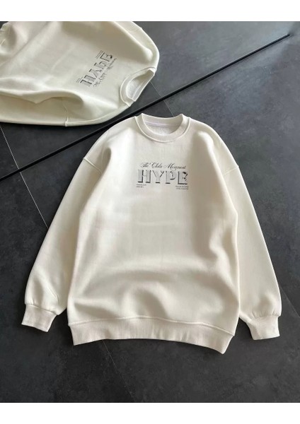 Kadın Üç Iplik Bisiklet Yaka Baskılı Sweatshirt - Beyaz modelleri