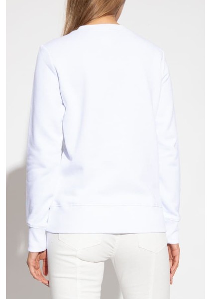Kadın Felpe Serigrafiche Nakışlı Logo Sweatshirt - Beyaz/gold fiyatları
