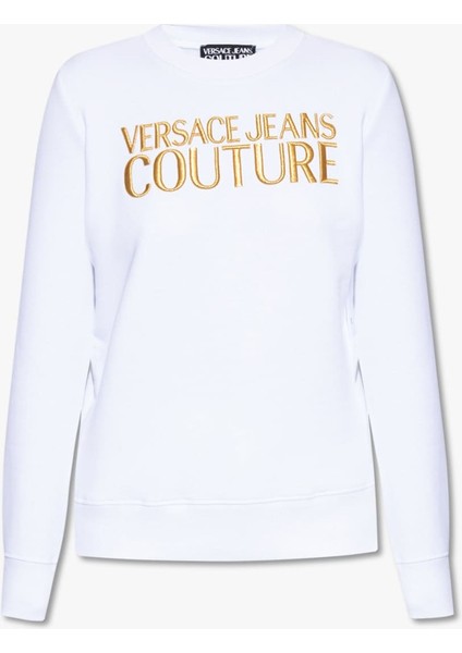 Kadın Felpe Serigrafiche Nakışlı Logo Sweatshirt - Beyaz/gold indirimleri