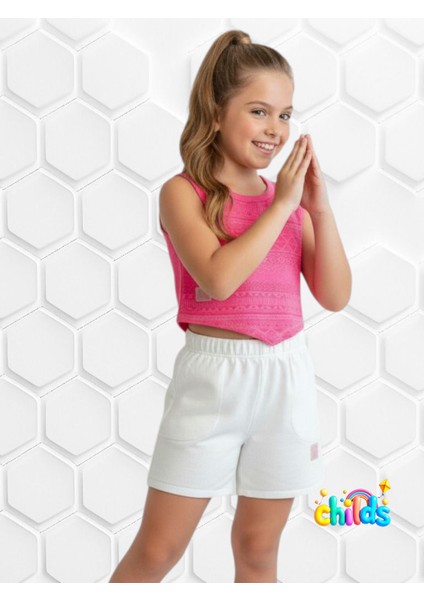 Alt Üst Yazlık Kız Çocuk Ikili Takım Devore Penye Crop Üst Kısa Penye Şort. fiyatları