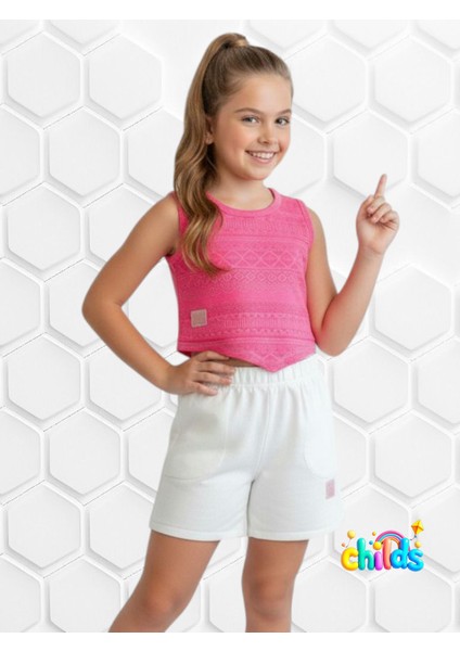 Alt Üst Yazlık Kız Çocuk Ikili Takım Devore Penye Crop Üst Kısa Penye Şort. modelleri