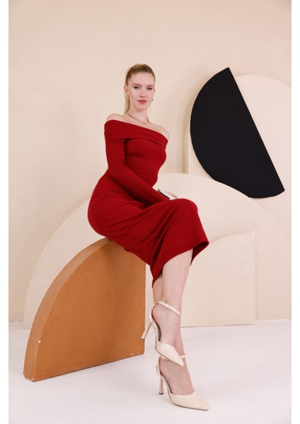 Madonna Yaka Dar Kalıp Uzun Kollu Elbise modelleri