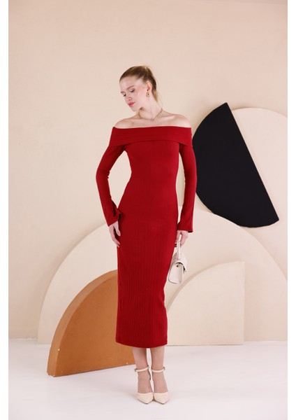 Madonna Yaka Dar Kalıp Uzun Kollu Elbise