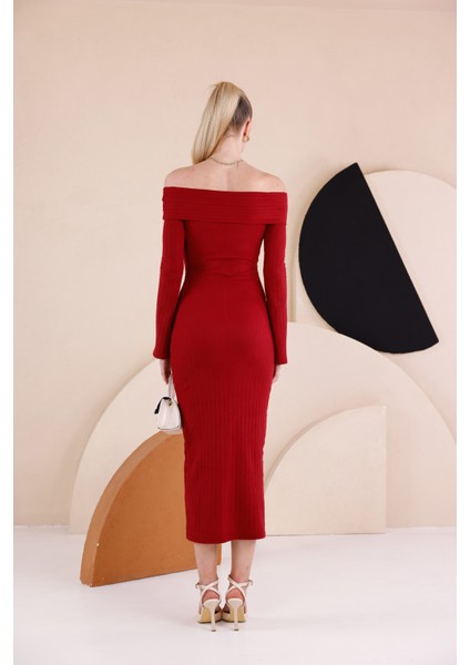 Madonna Yaka Dar Kalıp Uzun Kollu Elbise