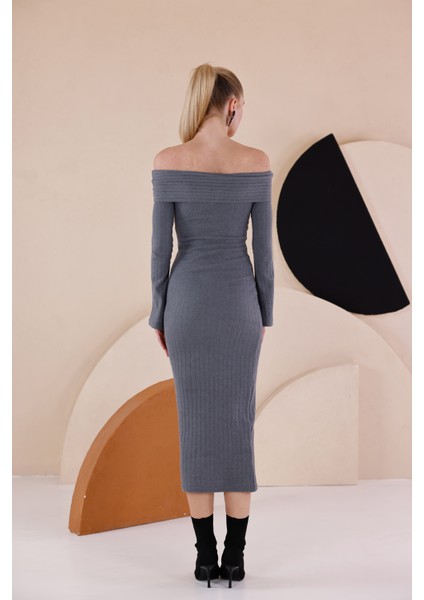 Madonna Yaka Dar Kalıp Uzun Kollu Elbise