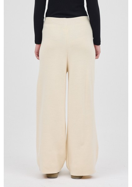 Krem Geniş Paça Triko Kadın Pantolon 23274