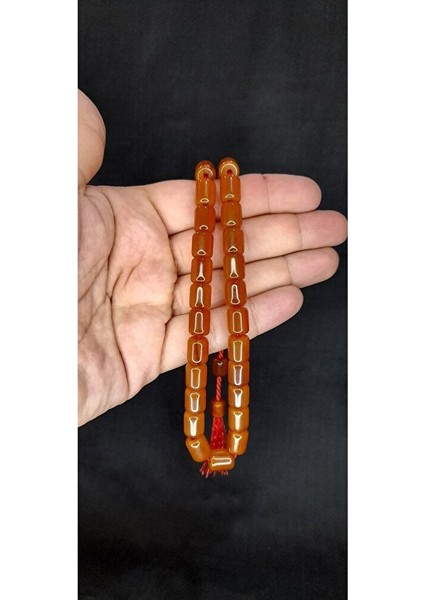 Sıkma Çubuk Kehribar Tesbih Kahverengi Kapsül Kesim T-413