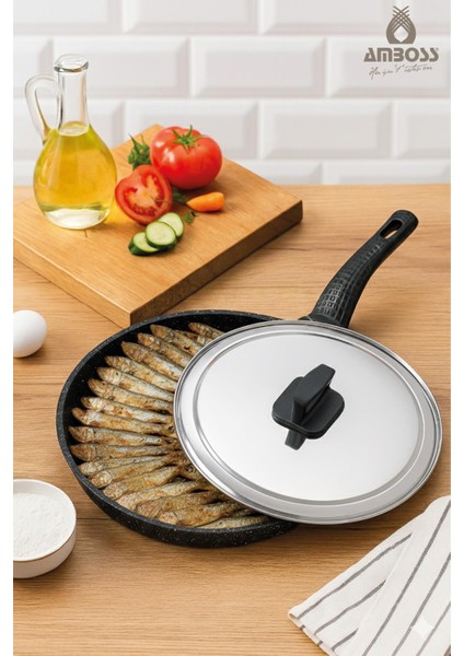 Döküm Granit Kapaklı Balık Tavası 34 cm