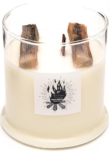 Üfleme Cam Ahşap Fitilli Palo Santo Vegan Mum (380 Gr)