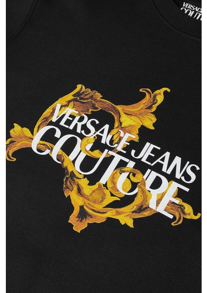 Erkek Regular Fit Barok Desenli Yazı Logolu Bisiklet Yaka Sweatshirt - Siyah/altın Sarısı modelleri