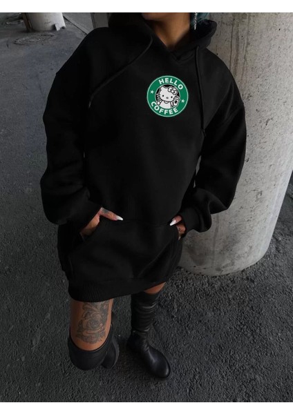 Üç Iplik Penye Uzun Kol Kapüşonlu Sweatshirt - Siyah modelleri