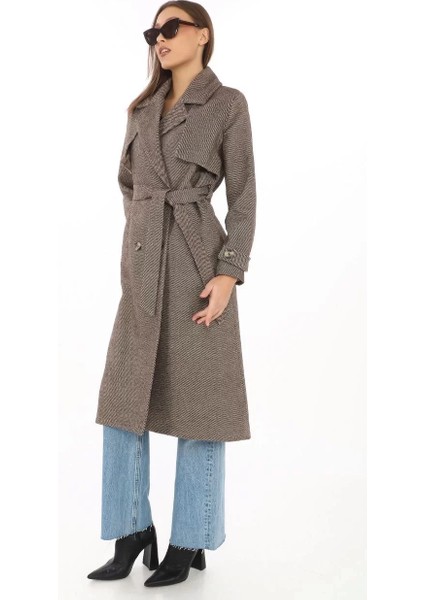 Kadın Balık Sırtı Kaşmir Uzun Kaşe Kaban - Vizon fiyatları