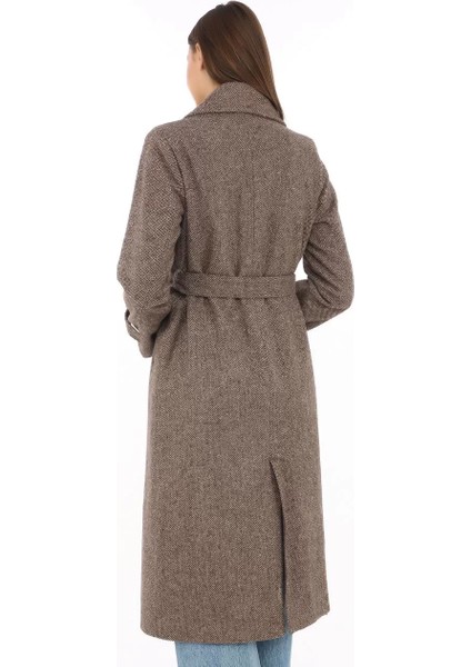 Kadın Balık Sırtı Kaşmir Uzun Kaşe Kaban - Vizon indirimleri