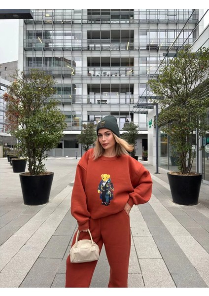 Bisiklet Yaka Üç Iplik Sweat Takım - Kiremit fırsatları