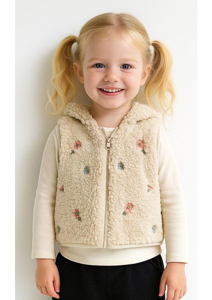 Fermuarlı Teddy Kumaş Kapüşonlu Kız Bebek Yelek fiyatları