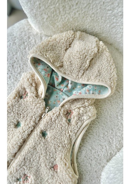 Fermuarlı Teddy Kumaş Kapüşonlu Kız Bebek Yelek fırsatları