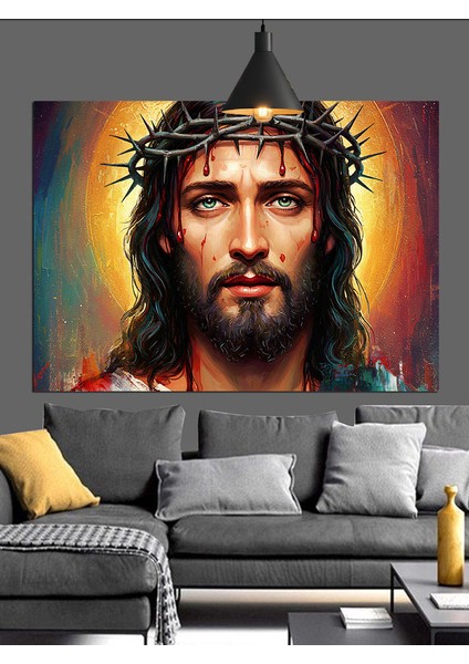 Diken Taçlı Isa Portresi Dekoratif Kanvas - Mdf Ahşap Tablo