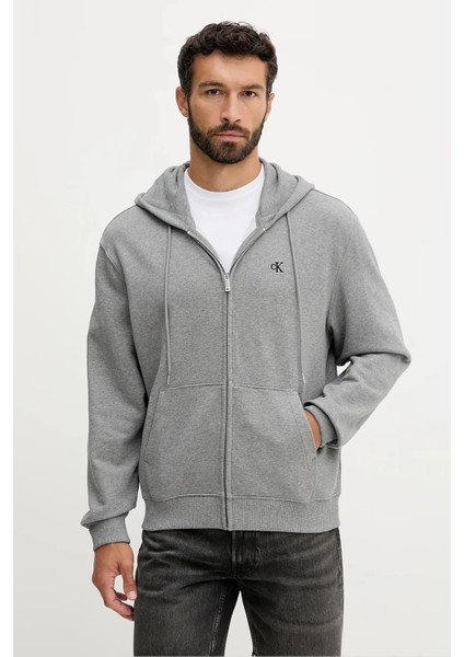 Erkek Regular Fit Fermuarlı Terry Kapüşonlu Sweatshirt - Gri