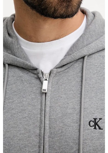Erkek Regular Fit Fermuarlı Terry Kapüşonlu Sweatshirt - Gri indirimleri