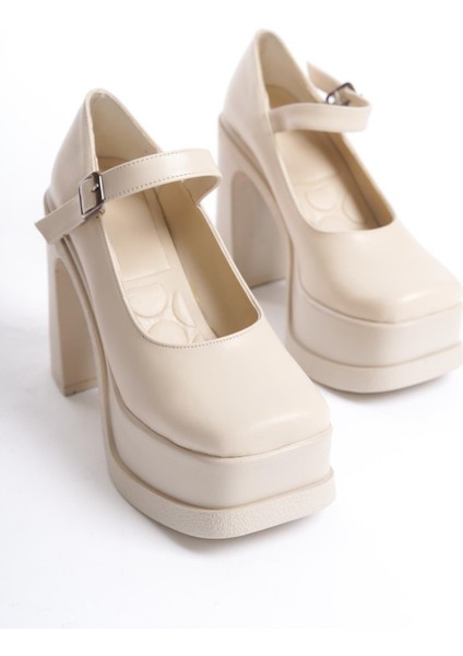 Kadın Viva Tek Baletli (12 cm ) Platform Topuklu Ayakkabı Krem fırsatları