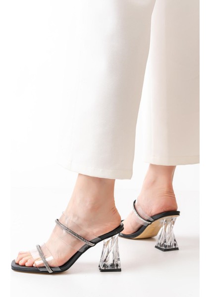 Kadın Siyah Taşlı Şeffaf Topuklu Terlik Siyah fiyatları