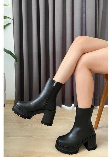 Kadın Leysi 8 cm Platformlu Topuklu Fermuarlı Bot Siyah modelleri