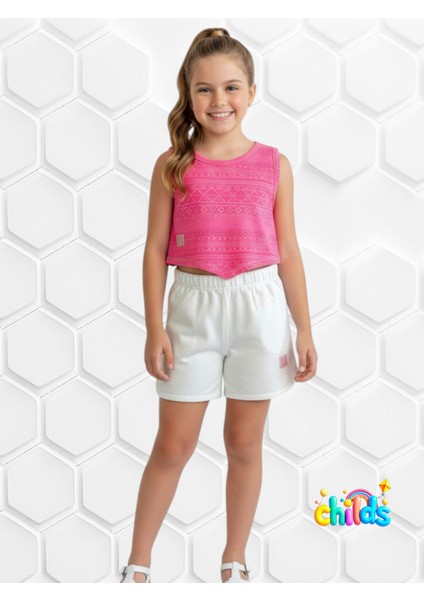 Alt Üst Yazlık Kız Çocuk Ikili Takım Devore Penye Crop Üst Kısa Penye Şort. fırsatları