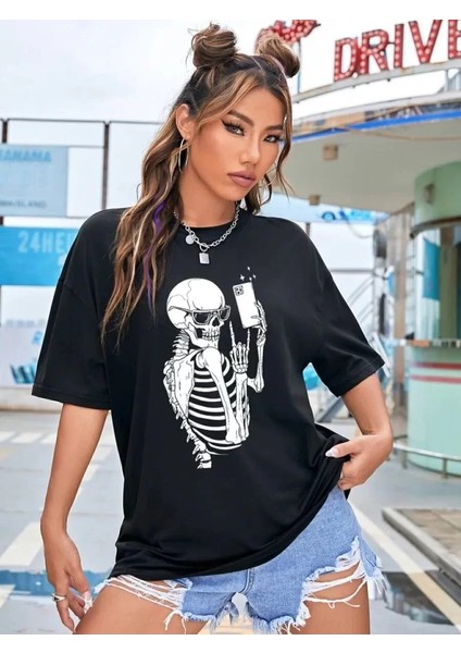 Baskılı Kadın T-Shirt - Siyah indirimleri