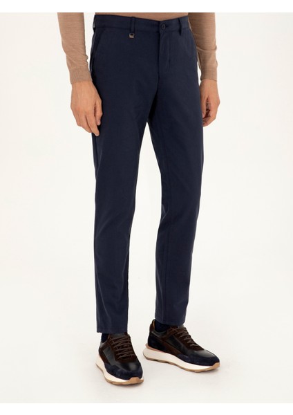 Erkek Lacivert Slim Fit Pamuk Karışımlı Kanvas Pantolon 50292336-VR033 fiyatları