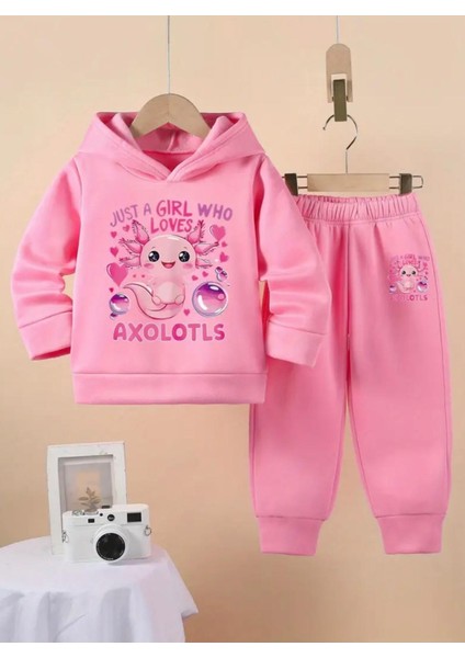 Punıx Kıds Axolotls Baskılı Yüksek Kalite 3 Iplik Kışlık Kalın Kumaş Kızçocuk Eşofman Takımı