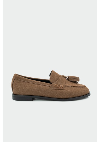 Leather Acı Kahve Süet Püskül Detaylı Düz Taban Ayakkabı