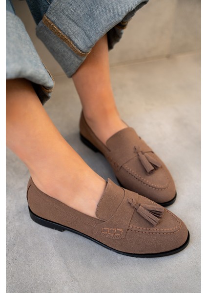 Leather Acı Kahve Süet Püskül Detaylı Düz Taban Ayakkabı modelleri