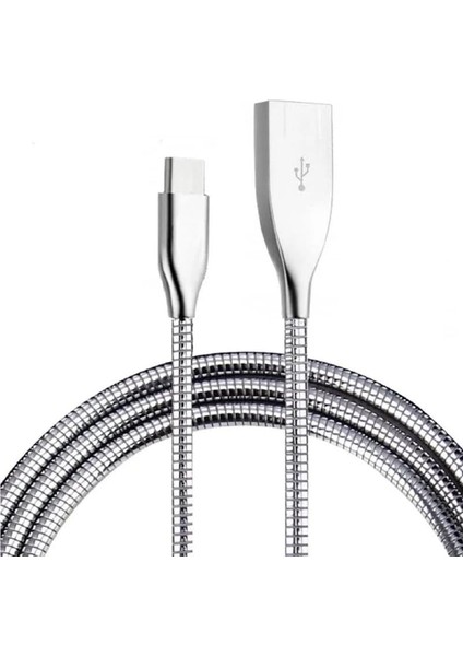 Spiralli Metal Type-C Hızlı Şarj Kablosu 1metre PDA00010
