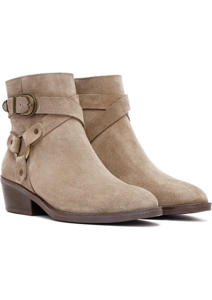 Kadın Bej Fermuarlı Süet Deri Kovboy Bot 25AFD201910 fırsatları