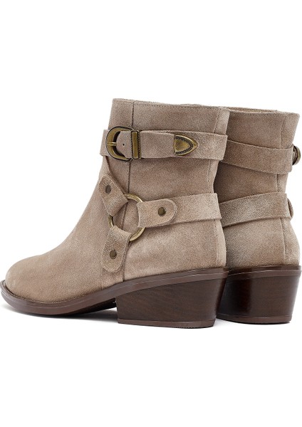 Kadın Bej Fermuarlı Süet Deri Kovboy Bot 25AFD201910