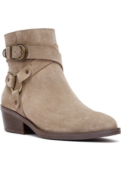 Kadın Bej Fermuarlı Süet Deri Kovboy Bot 25AFD201910