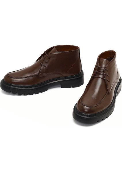 Erkek Kahverengi Bağcıklı Kalın Tabanlı Deri Casual Bot 25WFD675722 modelleri