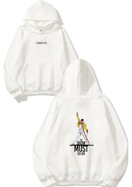 Go On Tasarım Baskılı Oversize Beyaz Kapüşonlu Sweatshirt