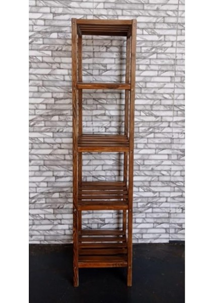 5 Raflı Ahşap Izgaralı Banyo Rafı Havluluk Kitaplık Banyo Düzenleyici Dekoratif Çiçeklik