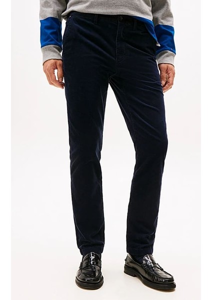 Erkek Denton Düz Paça Kadife Pantolon - Lacivert