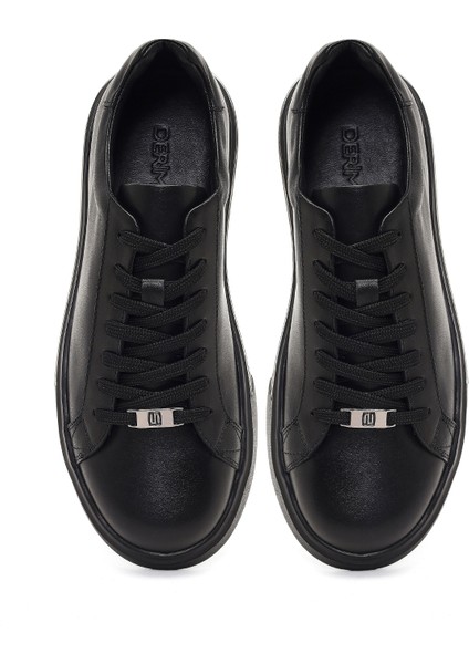 Erkek Siyah Bağcıklı Kalın Tabanlı Deri Sneaker 25WFD612518