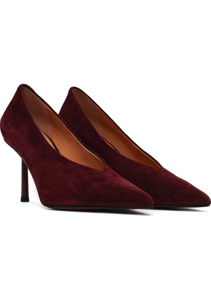 Kadın Bordo Ince Topuklu Süet Deri Stiletto 25AFD100610 modelleri