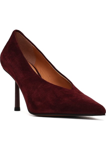 Kadın Bordo Ince Topuklu Süet Deri Stiletto 25AFD100610