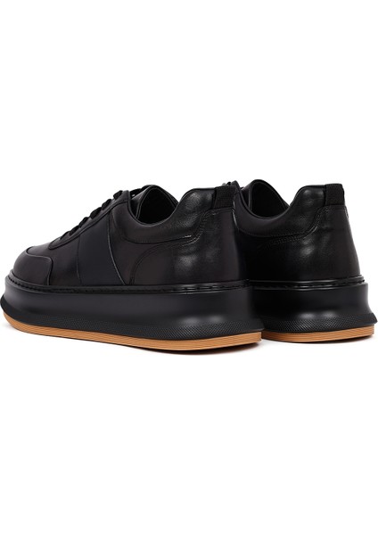 Erkek Siyah Bağcıklı Kalın Tabanlı Deri Sneaker 25WFD641918 indirimleri