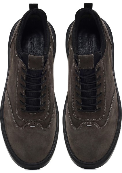 Erkek Gri Bağcıklı Kalın Tabanlı Nubuk Deri Sneaker 25WFD6851V3