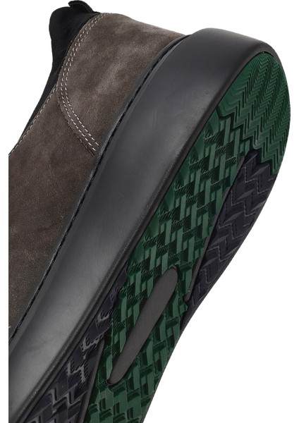 Erkek Gri Bağcıklı Kalın Tabanlı Nubuk Deri Sneaker 25WFD6851V3